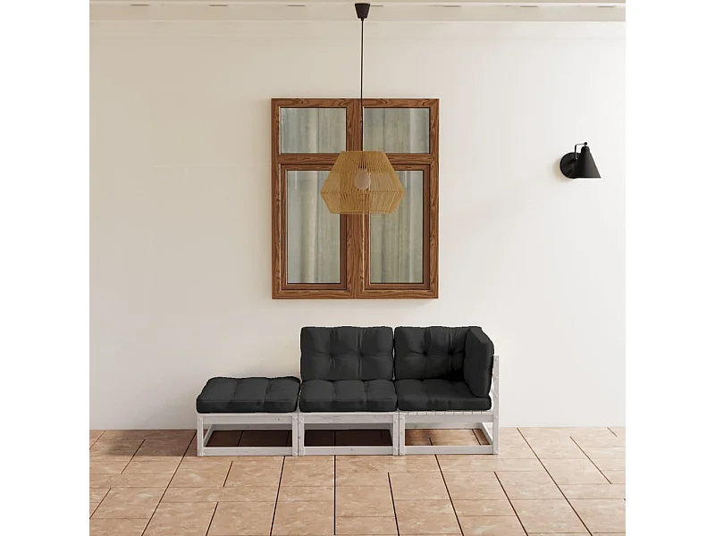 3 pzas Salón de jardín y cojines madera pino maciza ES61256