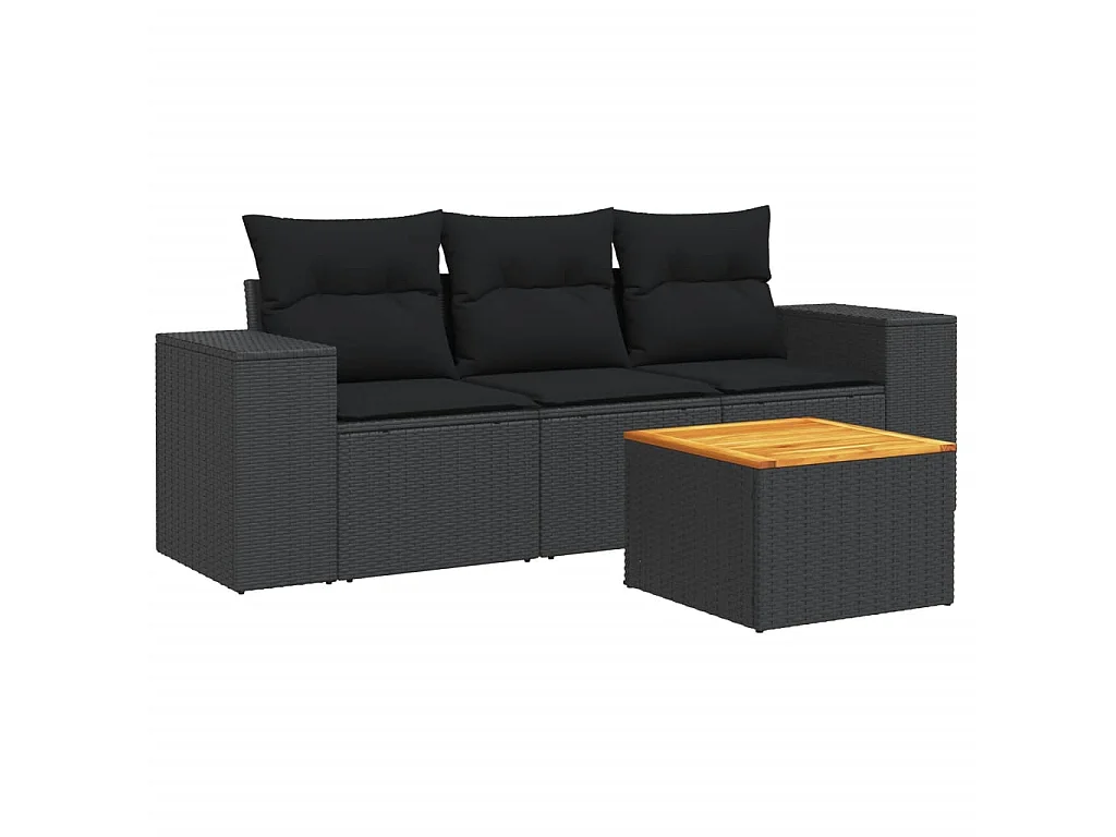 4-delige Loungeset met kussens poly rattan zwart NL85902