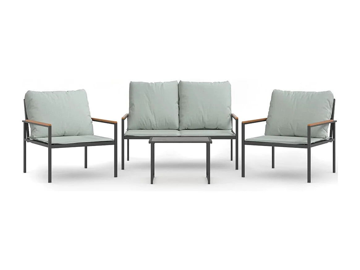 4-tlg. Garten-Sitzgruppe: Sofa + Tisch | Garten-Lounge-Set mit Kissen Anthrazit Stahl -GKD664789