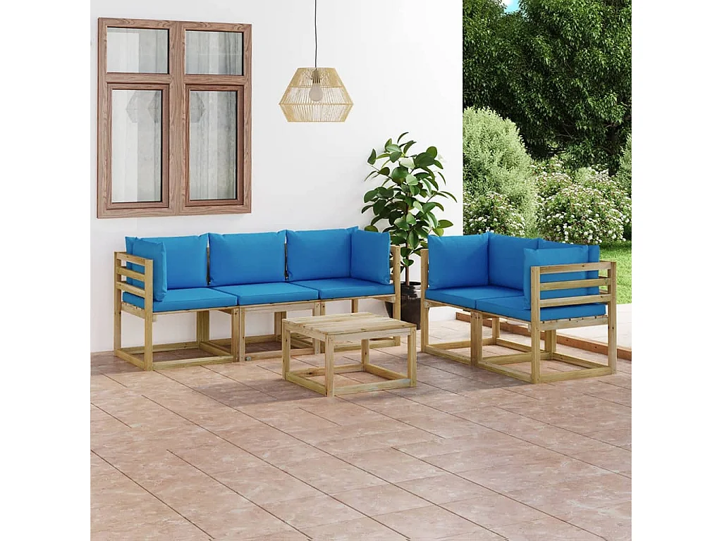 Salon de jardin 6 pcs avec coussins bleu clair BE43927