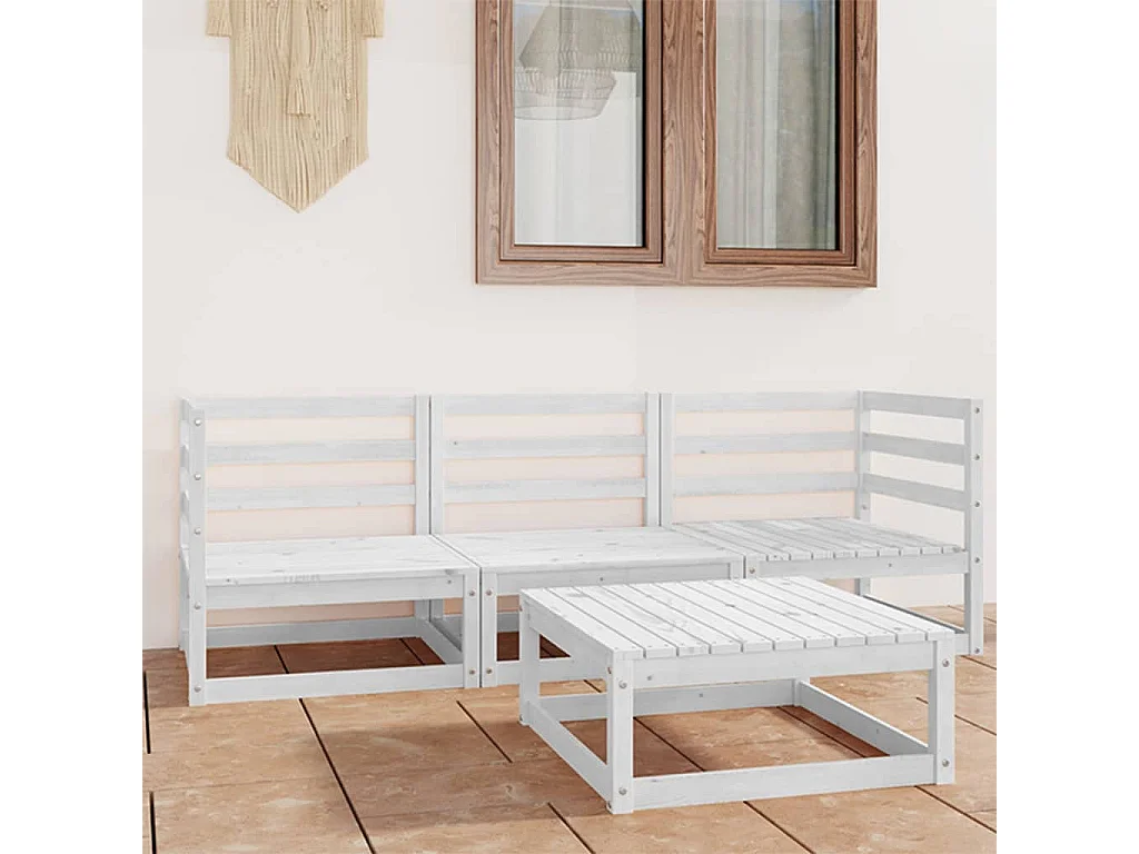 4 pcs conjunto lounge de jardim pinho maciço branco PT93600