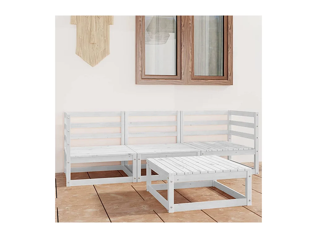 Salon de jardin 4 pcs Blanc Bois de pin massif BE83435