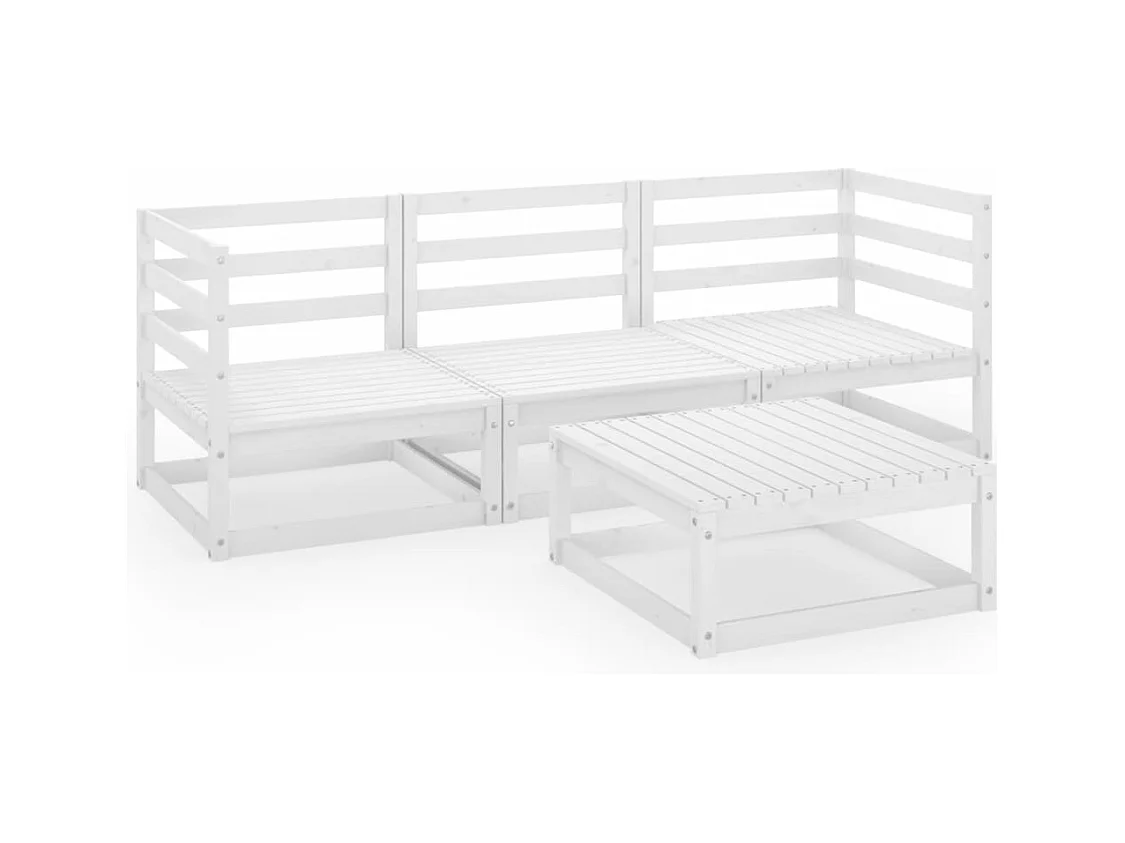 4-tlg. Garten-Sitzgruppe: Sofa + Tisch | Garten-Lounge-Set Weiß Massivholz Kiefer -GKD170330