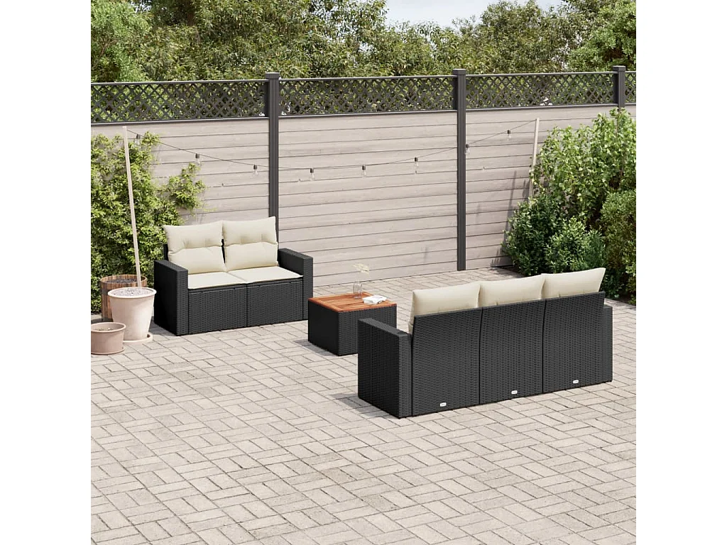 6-tlg. Garten-Sofagarnitur,Gartenmöbel-Set mit Kissen Schwarz Poly Rattan -gkd560201