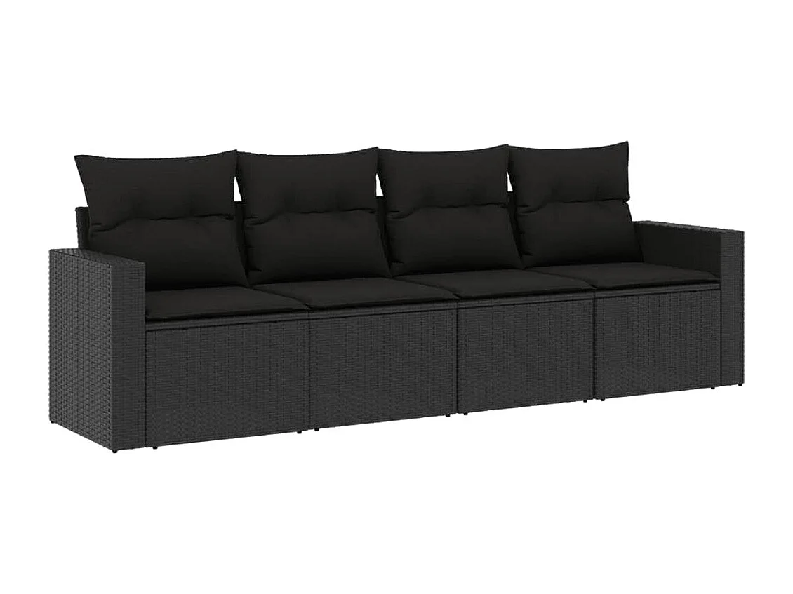 Salon de jardin 4 pcs avec coussins noir résine tressée BE62429