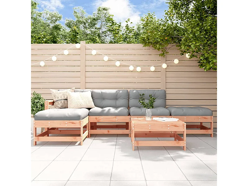 6-tlg. Garten-Sitzgruppe: Sofa + Tisch | Garten-Lounge-Set mit Kissen Massivholz Douglasie -GKD148543