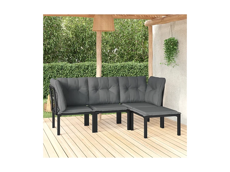 4-tlg. Garten-Sitzgruppe: Sofa + Tisch | Garten-Lounge-Set Schwarz und Grau Poly Rattan -GKD155988