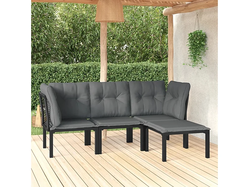 4-tlg. Garten-Sitzgruppe: Sofa + Tisch | Garten-Lounge-Set Schwarz und Grau Poly Rattan -GKD155988
