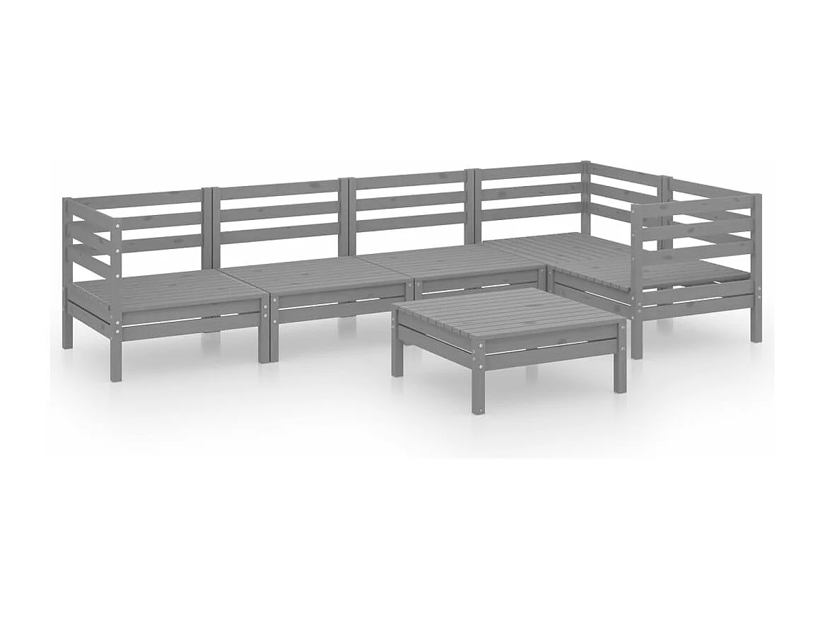6-tlg. Garten-Sitzgruppe: Sofa + Tisch | Garten-Lounge-Set Massivholz Kiefer Grau -GKD512757