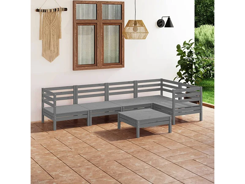 Salon de jardin 6 pcs Bois de pin massif Gris BE84882