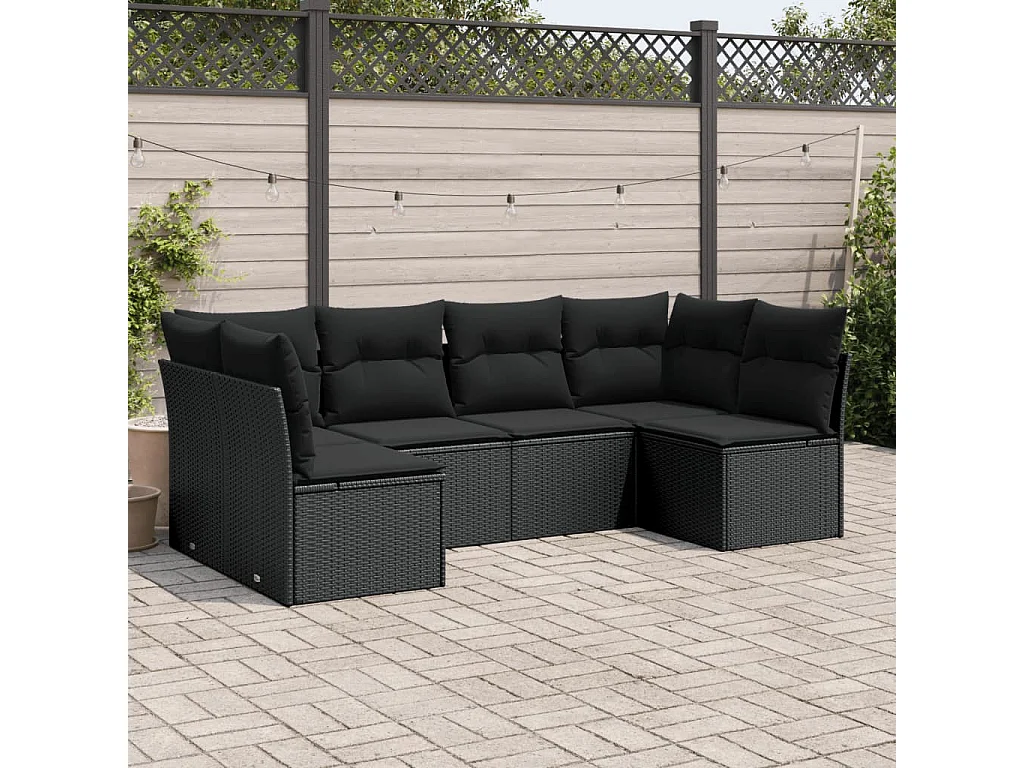 6-tlg. Garten-Sofagarnitur,Gartenmöbel-Set mit Kissen Schwarz Poly Rattan -gkd429053