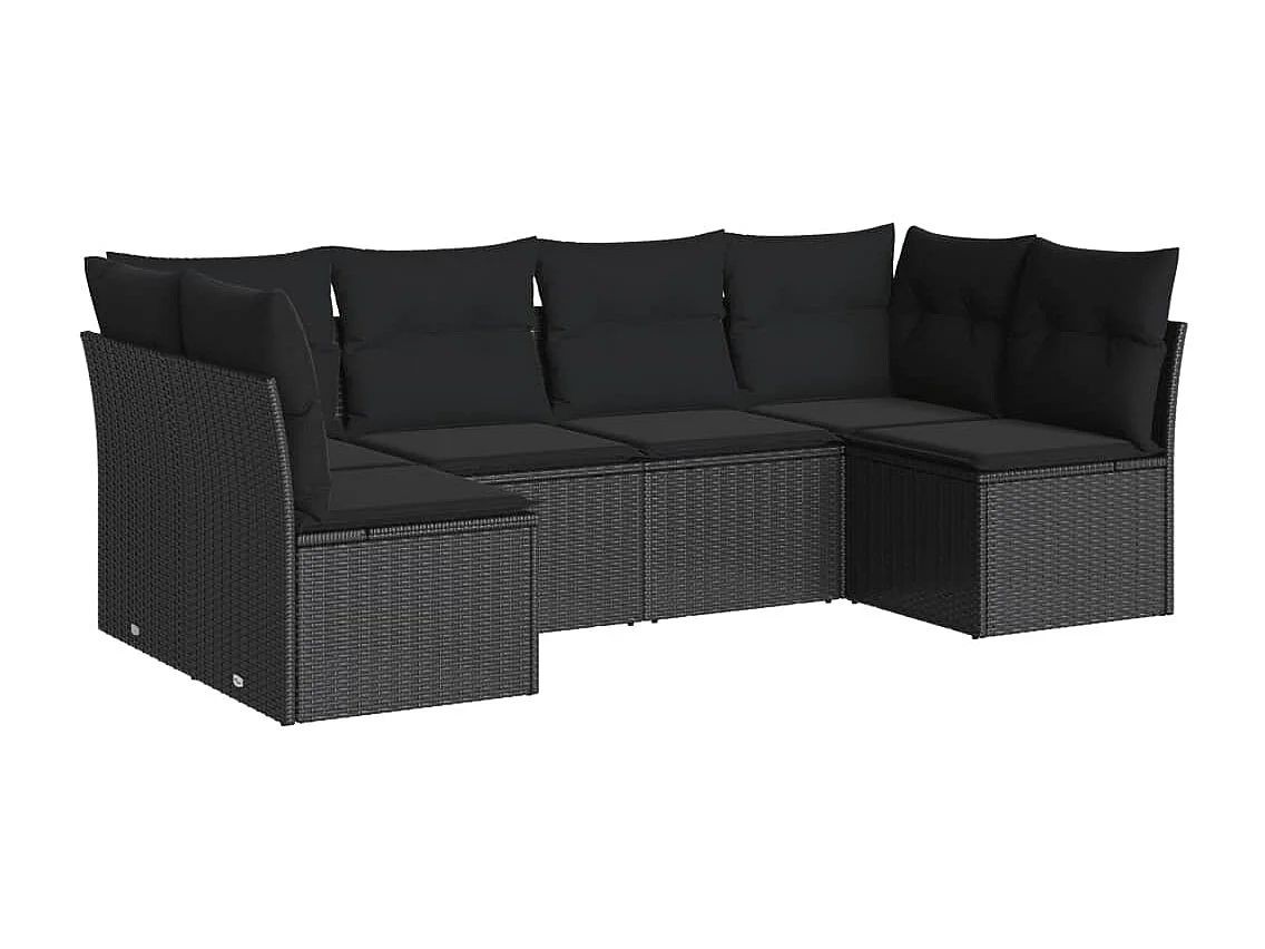6-tlg. Garten-Sofagarnitur,Gartenmöbel-Set mit Kissen Schwarz Poly Rattan -gkd429053