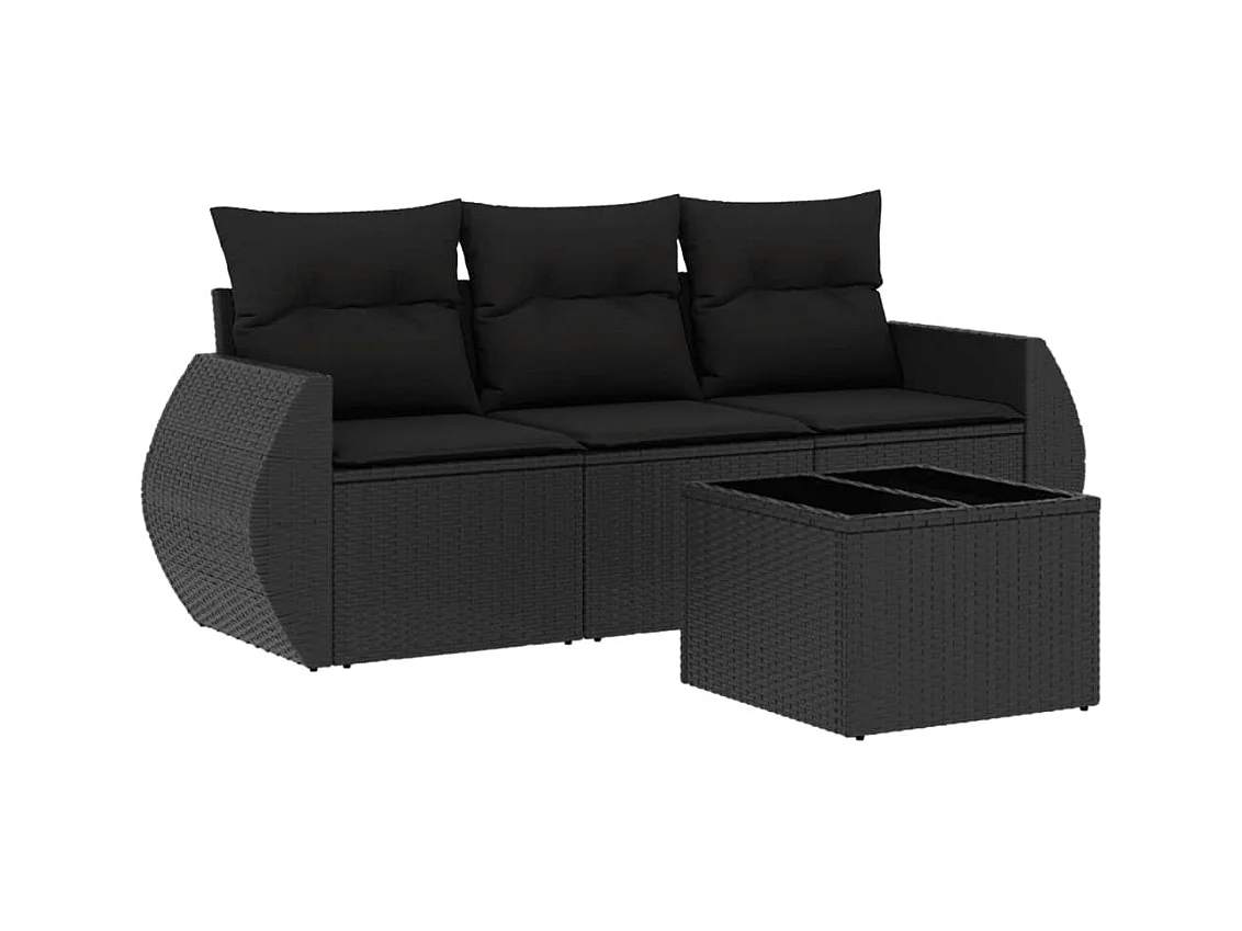 4-tlg. Garten-Sofagarnitur,Gartenmöbel-Set mit Kissen Schwarz Poly Rattan -gkd585264