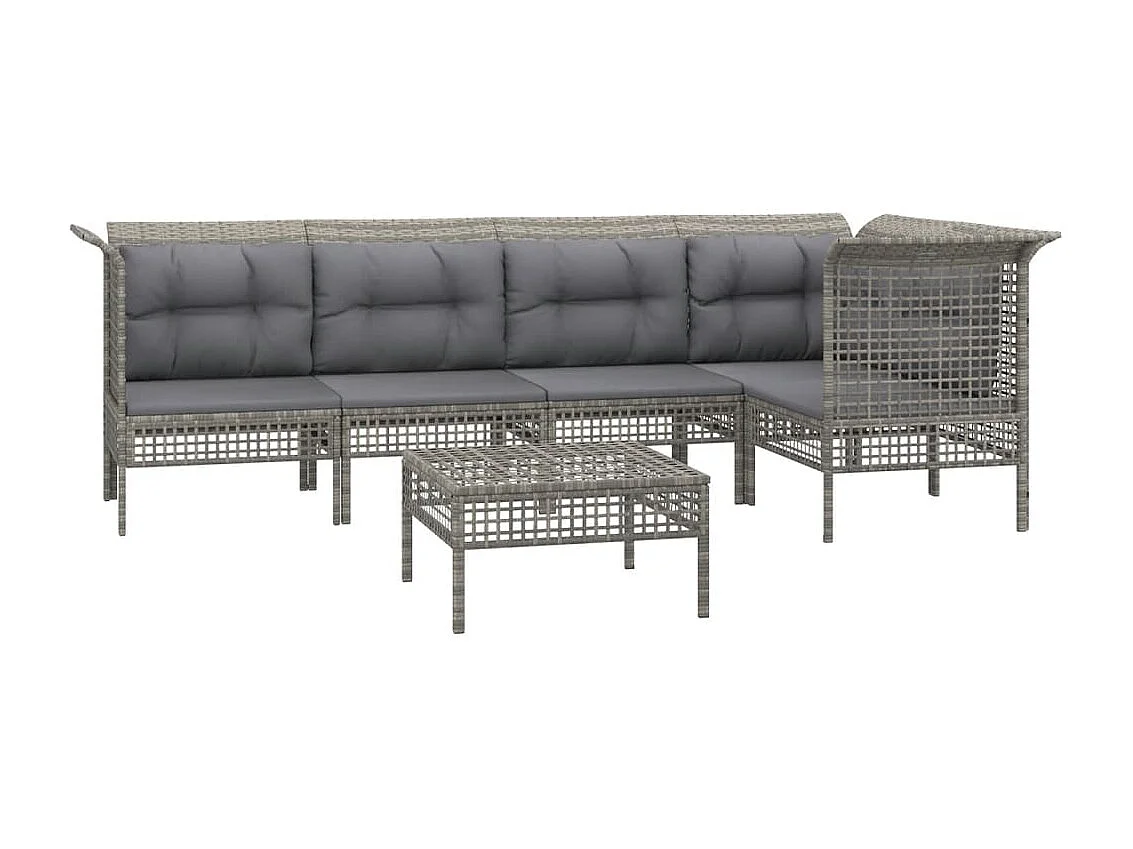 6-tlg. Garten-Sitzgruppe: Sofa + Tisch | Garten-Lounge-Set mit Kissen Grau Poly Rattan -GKD918213