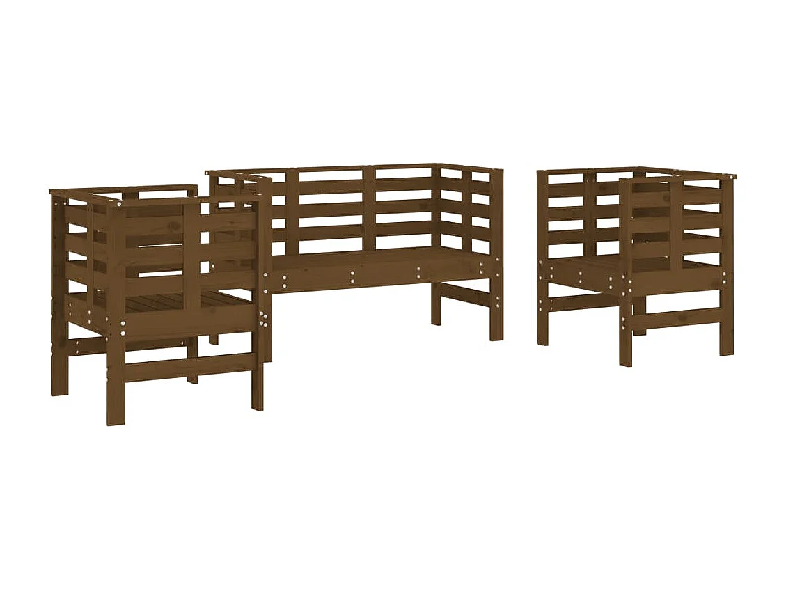 Salon de jardin 3 pcs marron miel bois de pin massif BE88411