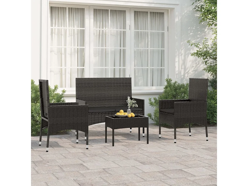 4-delige Loungeset met kussens poly rattan zwart NL55708