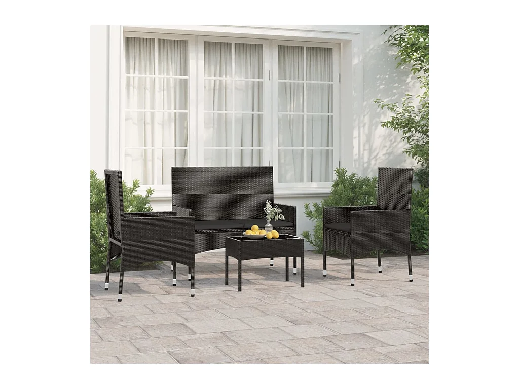 Salon de jardin 4 pcs avec coussins Noir Résine tressée SSG97161