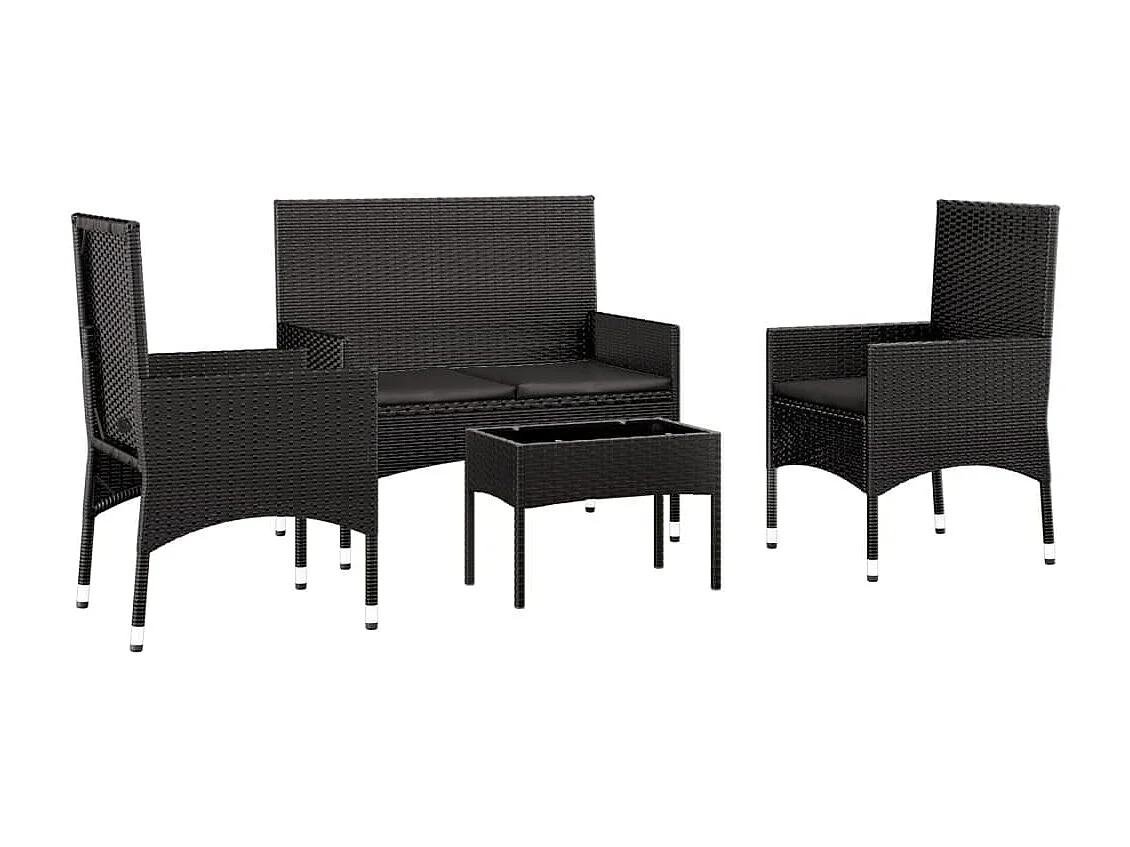 4 pcs conjunto lounge de jardim c/ almofadões vime PE preto PT88808