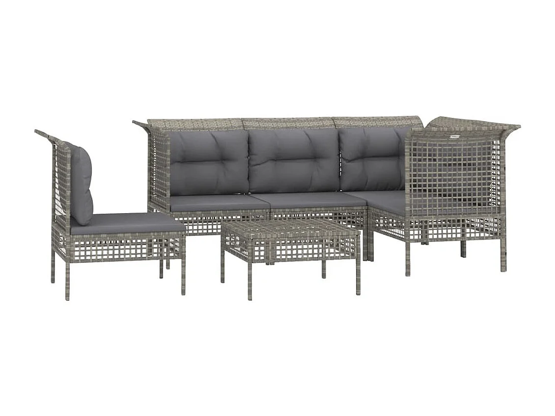 6-tlg. Garten-Sitzgruppe: Sofa + Tisch | Garten-Lounge-Set mit Kissen Grau Poly Rattan -GKD495164