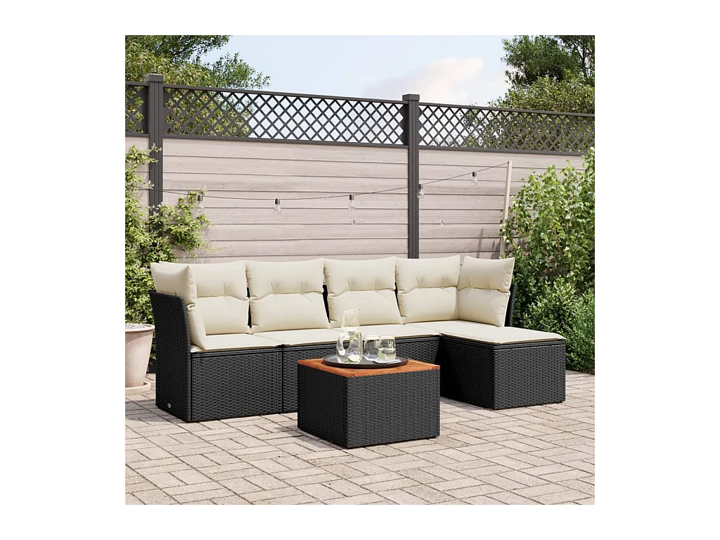 Salon de jardin 6 pcs avec coussins noir résine tressée BE94494