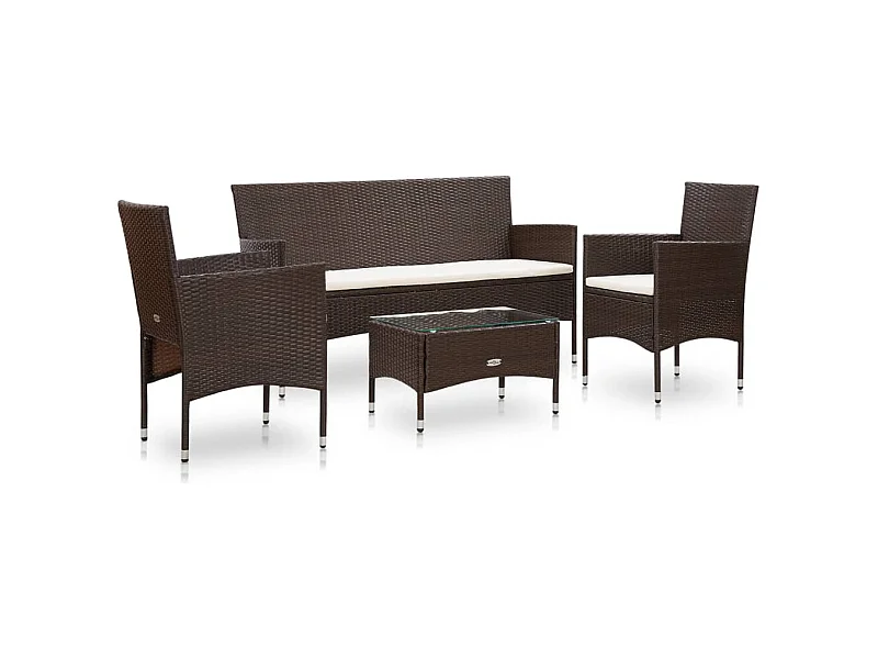 4-tlg. Garten-Sitzgruppe: Sofa + Tisch | Garten-Lounge-Set mit Auflagen Poly Rattan Braun -GKD363409