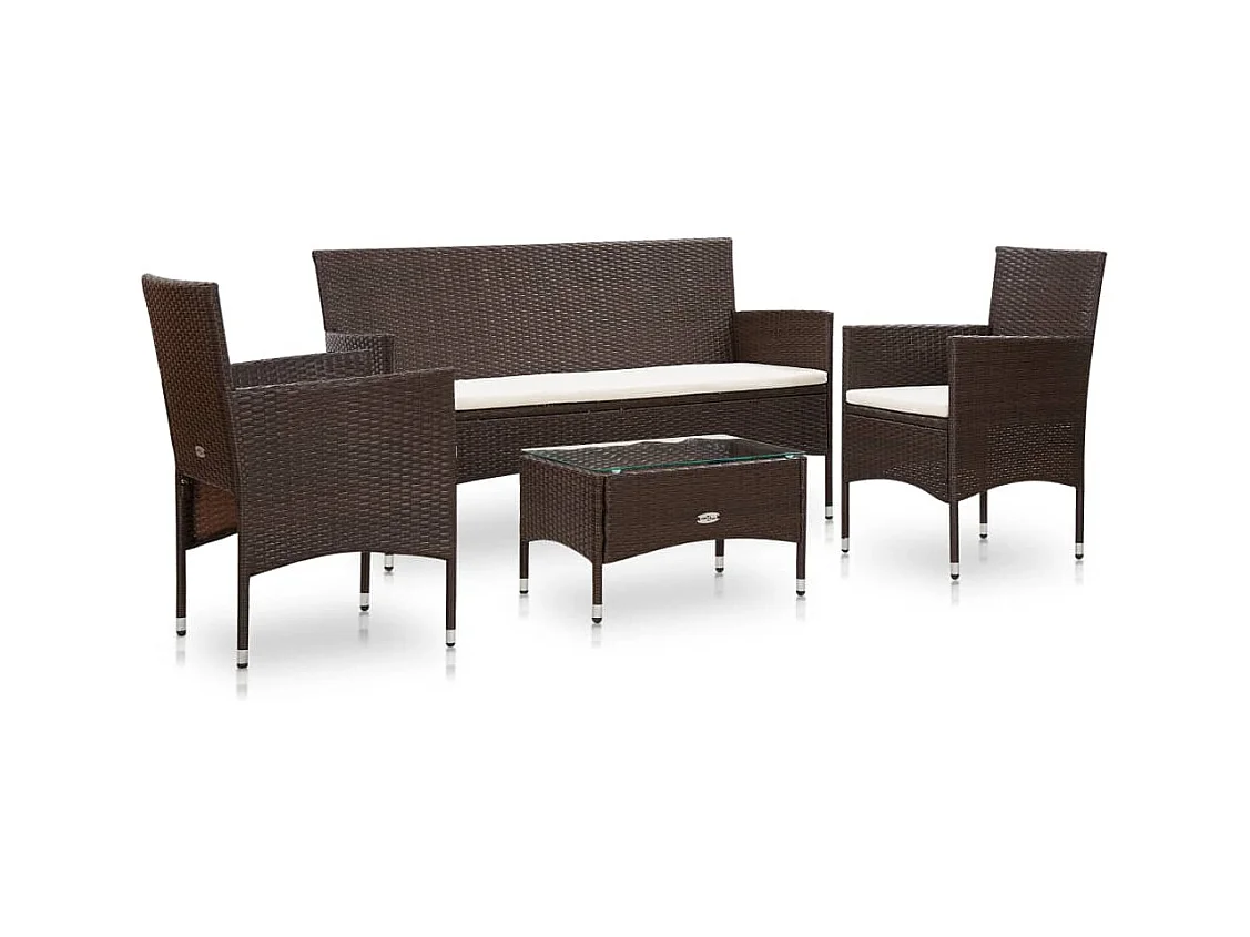Salon de jardin 4 pcs avec coussins Résine tressée Marron BE14801
