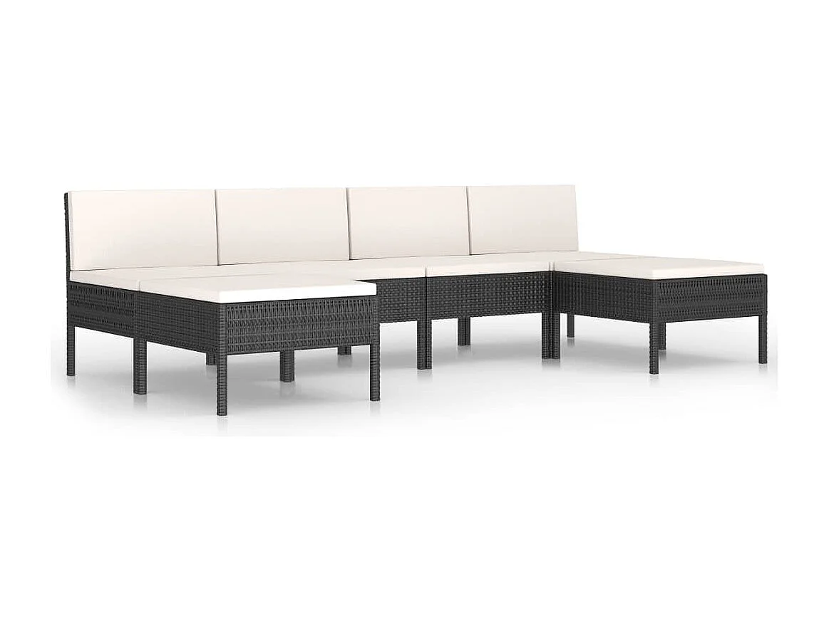 Salon de jardin 6 pcs avec coussins Résine tressée Noir BE37270