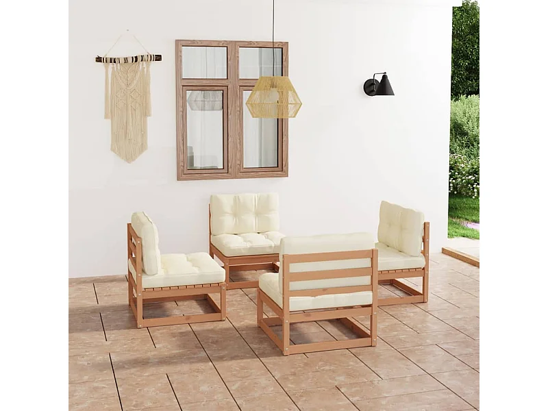 Salon de jardin 4 pcs avec coussins Bois de pin massif BE43844
