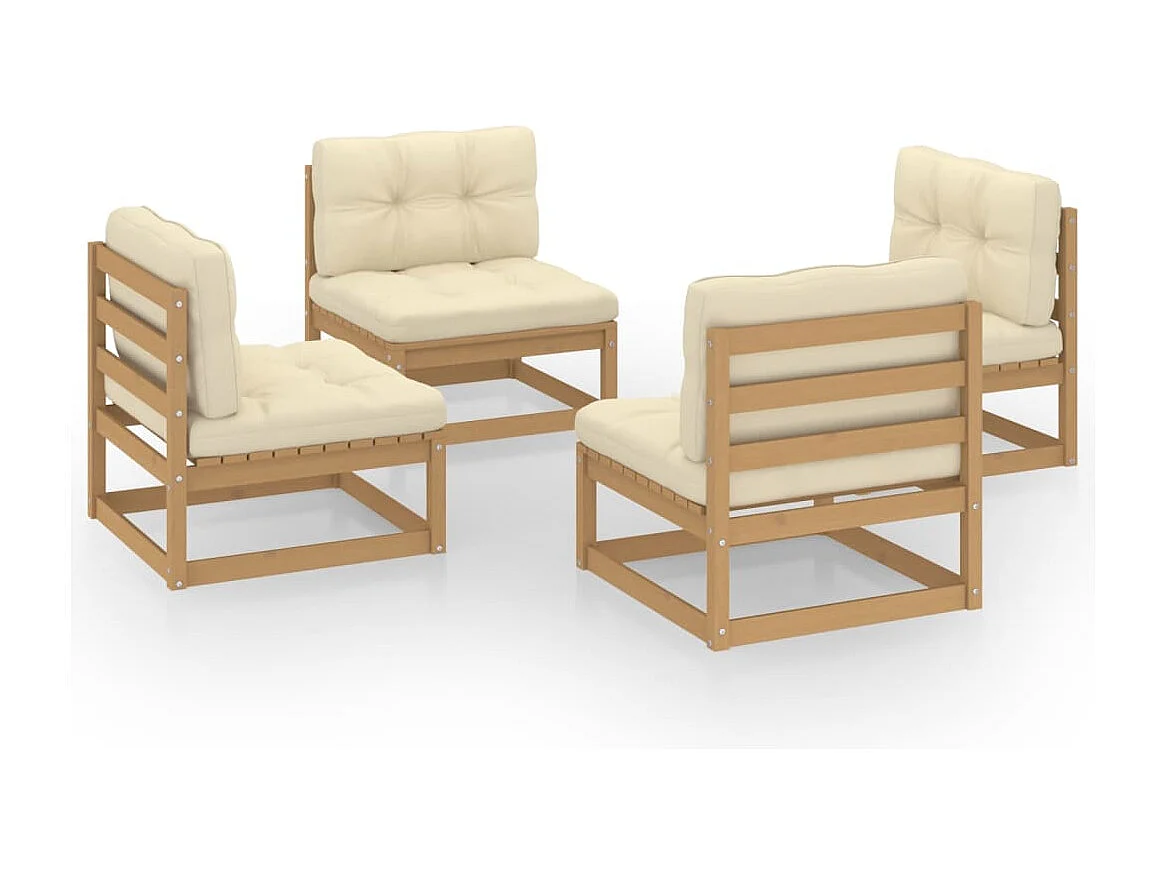 4 pcs conjunto lounge de jardim com almofadões pinho maciço PT18477