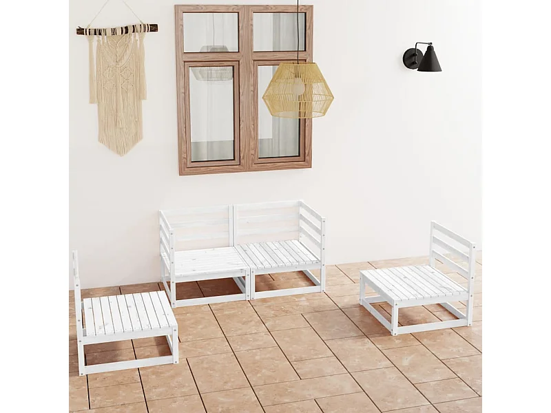 4 pcs conjunto lounge de jardim pinho maciço branco PT13538