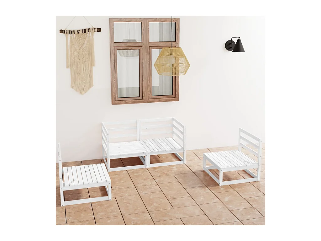 Salon de jardin 4 pcs Blanc Bois de pin massif BE14614