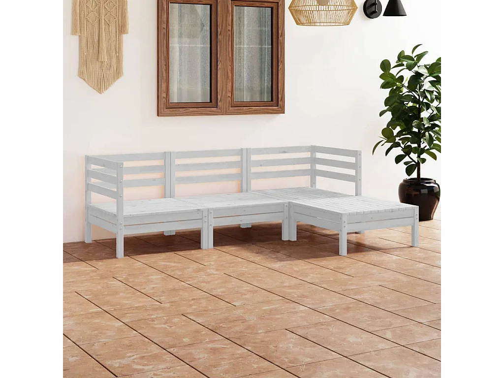 Salon de jardin 4 pcs Bois de pin massif Blanc BE28168
