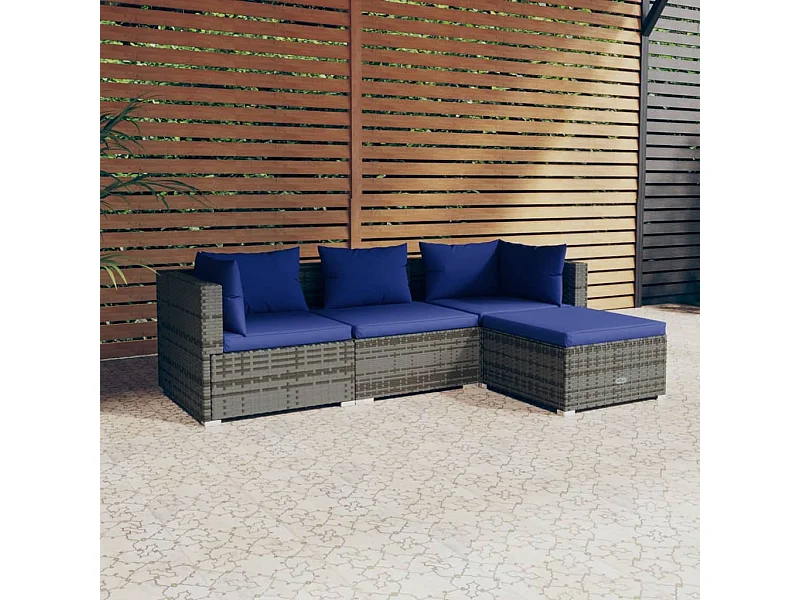 4-tlg. Garten-Sitzgruppe | Garten-Lounge-Set mit Kissen Poly Rattan Grau -GKD728200
