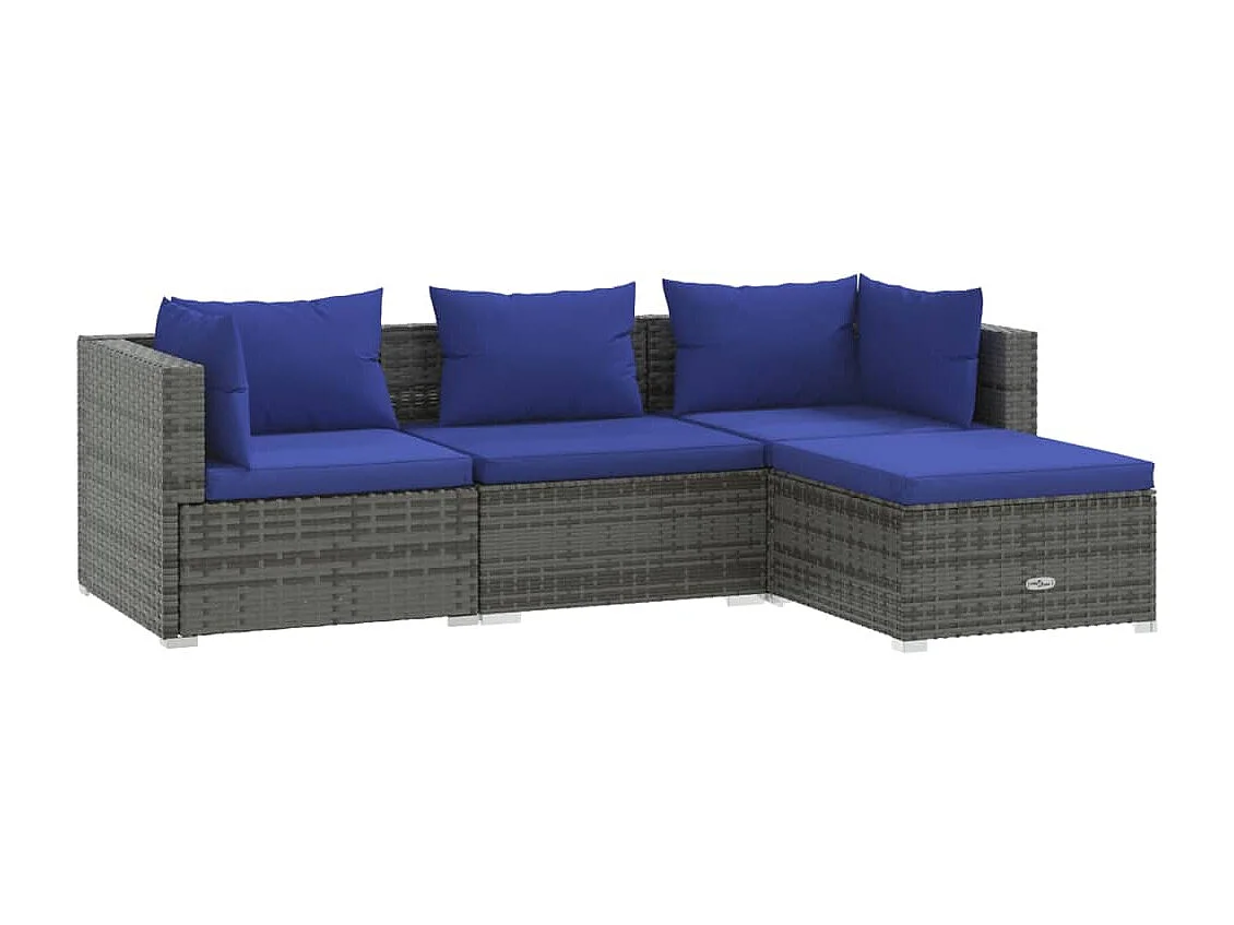 Salon de jardin 4 pcs avec coussins résine tressée gris BE87983