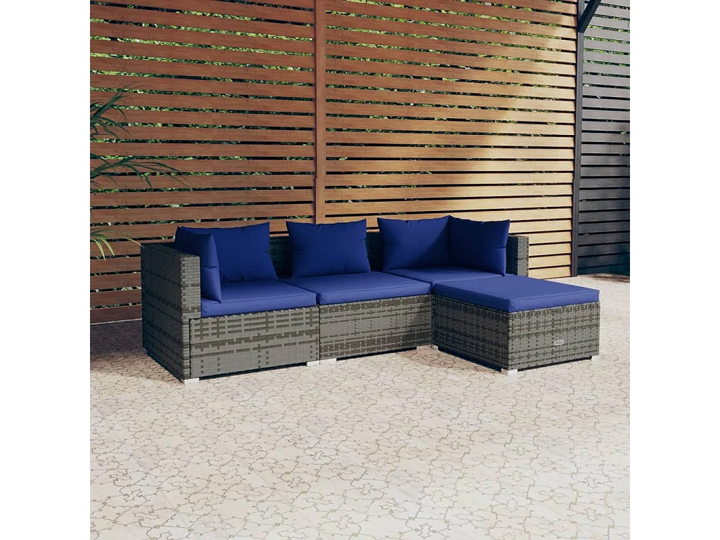 Salon de jardin 4 pcs avec coussins résine tressée gris BE87983