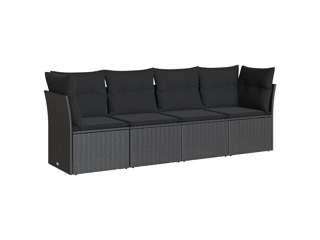 Salon de jardin 4 pcs avec coussins noir résine tressée BE72483