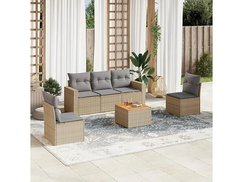 6-tlg. Garten-Sofagarnitur,Gartenmöbel-Set mit Kissen Beige Poly Rattan -gkd189715
