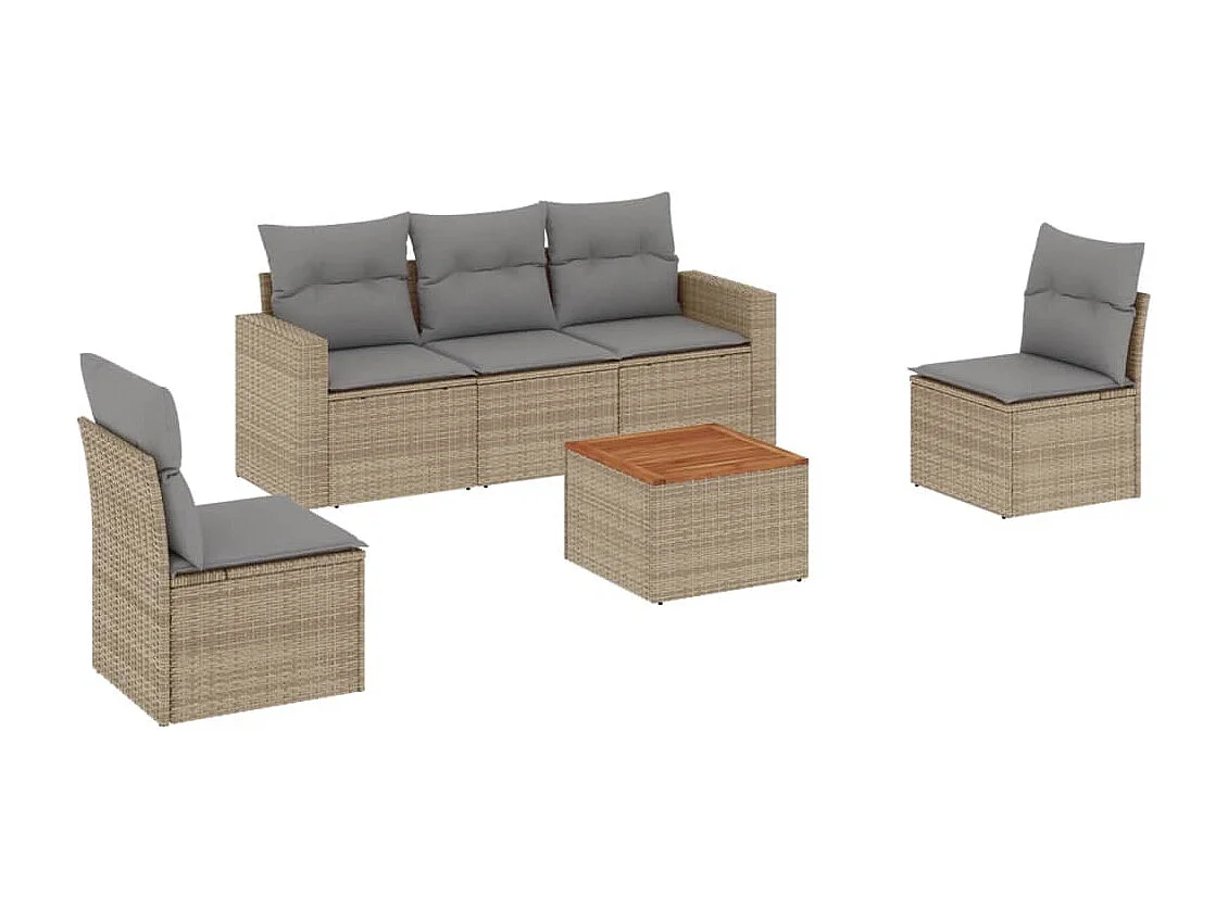 6-tlg. Garten-Sofagarnitur,Gartenmöbel-Set mit Kissen Beige Poly Rattan -gkd189715