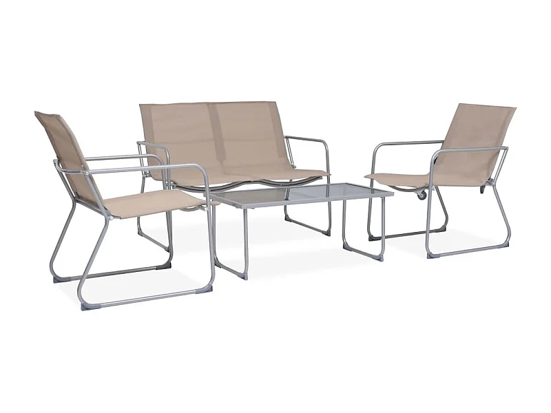 4-tlg. Garten-Sitzgruppe: Sofa + Tisch | Garten-Lounge-Set Stoff und Stahl Taupe -GKD853453