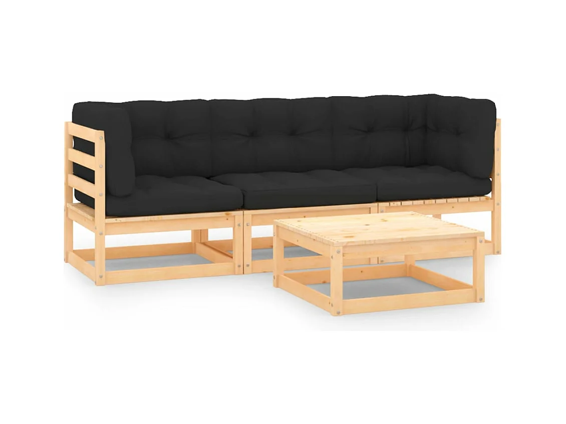 Salon de jardin 4 pcs avec coussins Bois de pin massif BE81884