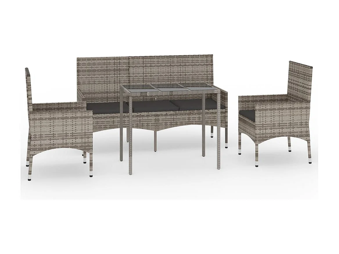 Salon de jardin 4 pcs avec coussins Gris Résine tressée BE77749