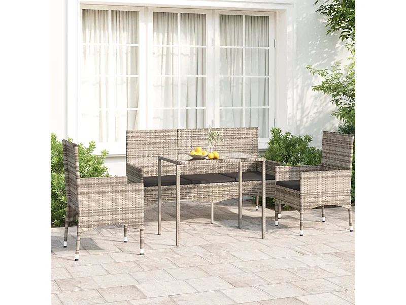 Salon de jardin 4 pcs avec coussins Gris Résine tressée BE77749