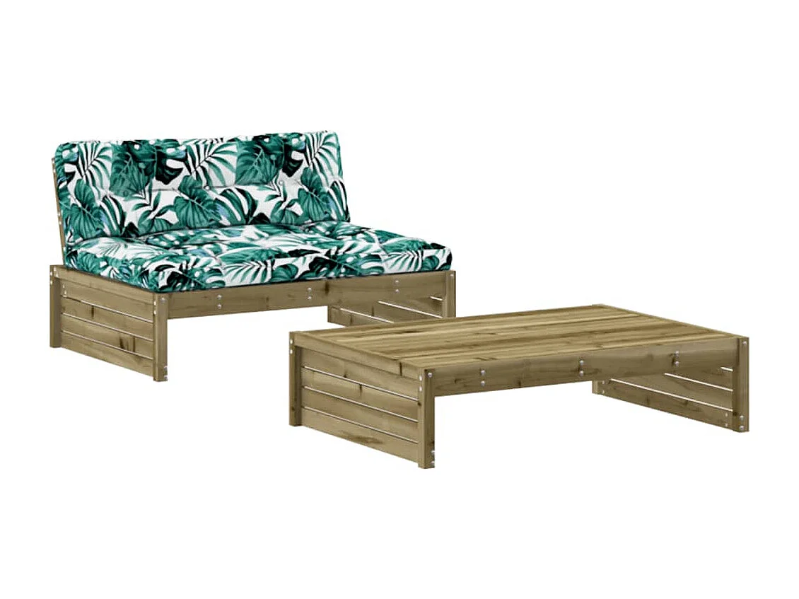Salon de jardin 2 pcs avec coussins bois de pin imprégné BE59930