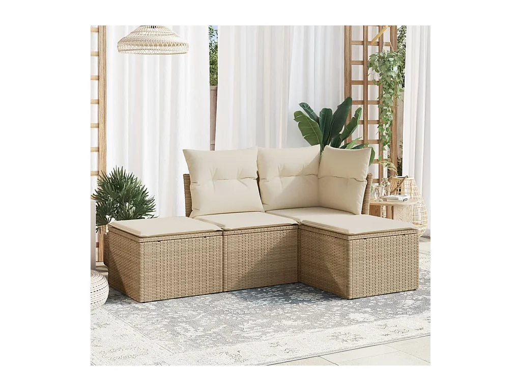 Salon de jardin avec coussins 4 pcs beige résine tressée BE96625