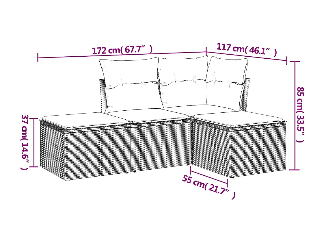 Salon de jardin avec coussins 4 pcs beige résine tressée BE96625