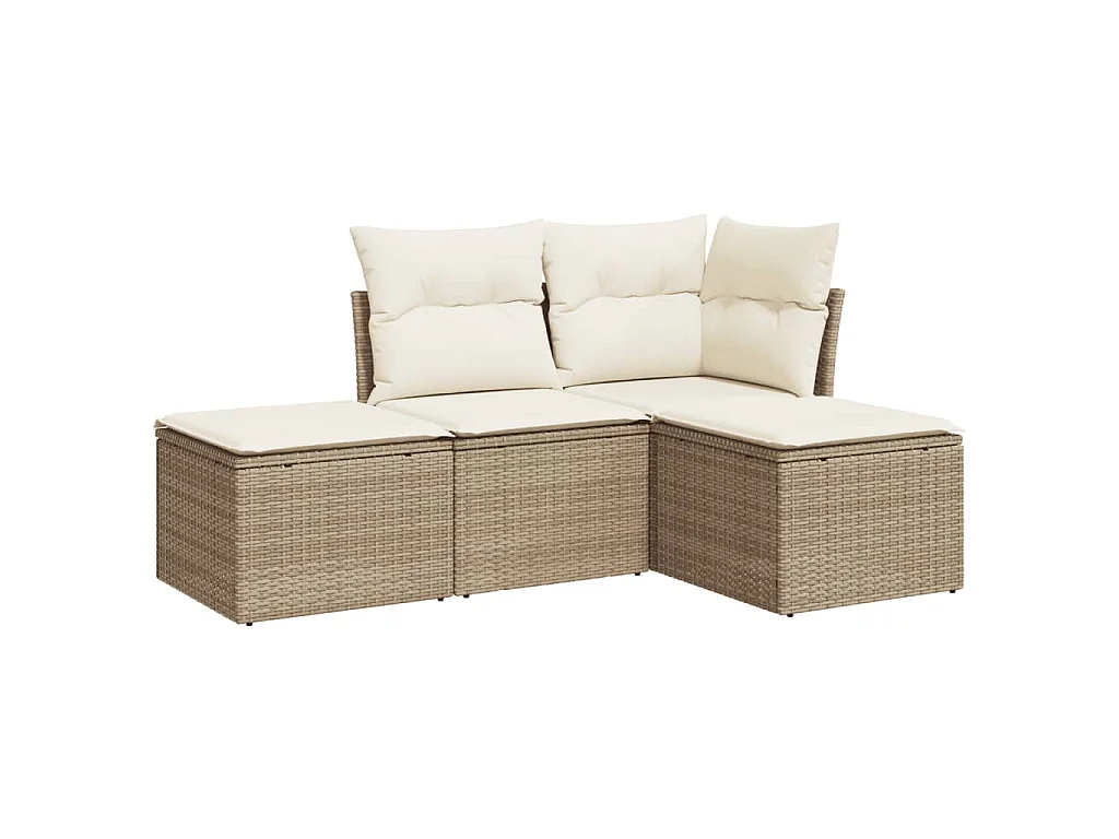 4 pcs conjunto de sofás para jardim c/ almofadões vime PE bege PT514789