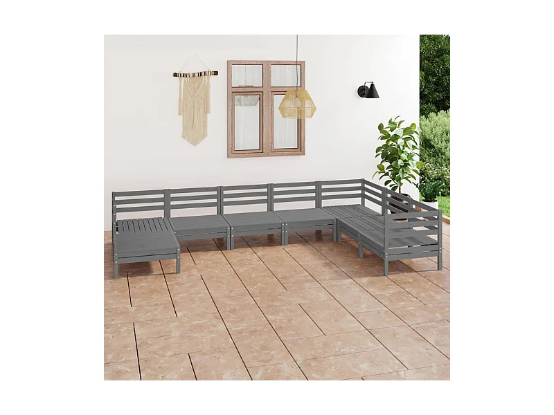 8-tlg. Garten-Sitzgruppe: Sofa + Tisch | Garten-Lounge-Set Massivholz Kiefer Grau -GKD901412
