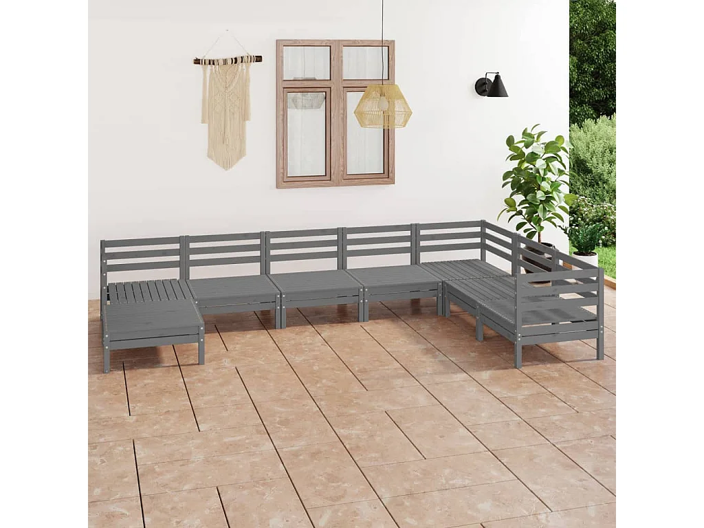 Salon de jardin 8 pcs Bois de pin massif Gris BE37173