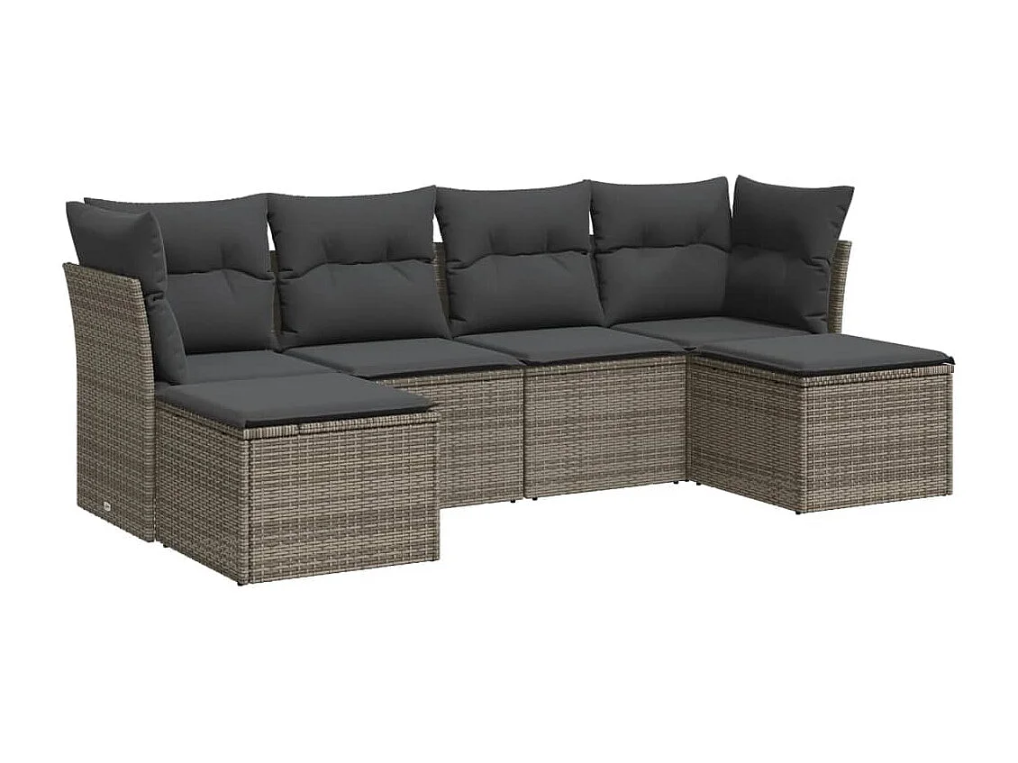 6-tlg. Garten-Sofagarnitur,Gartenmöbel-Set mit Kissen Grau Poly Rattan -gkd301576