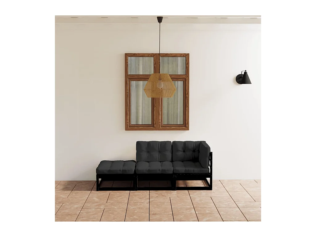 Salon de jardin 3 pcs avec coussins Bois de pin massif BE65743